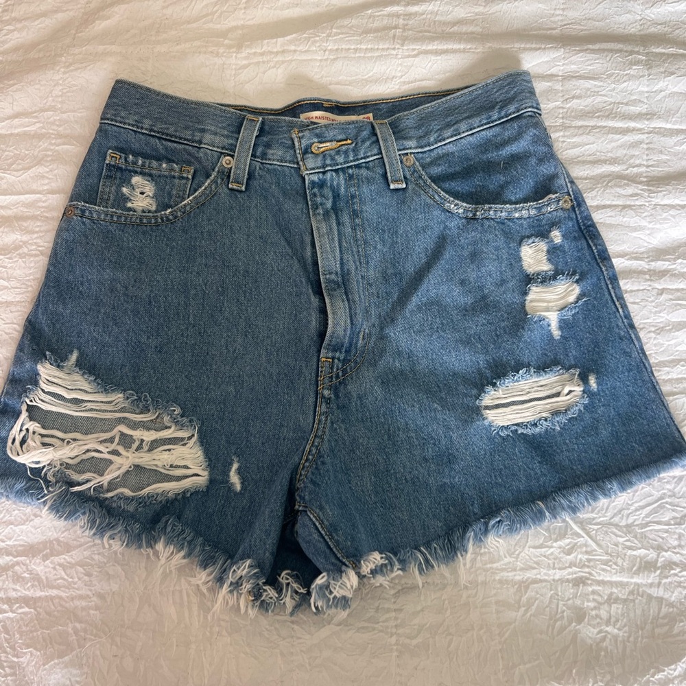 Levi's High Waist Distressed Denim Shorts